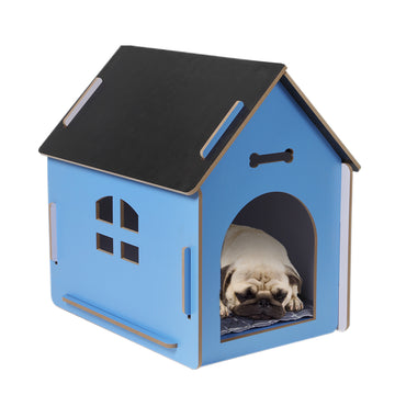 Wooden Dog House Pet Kennel Timber Indoor Cabin Large Blue L PaWz